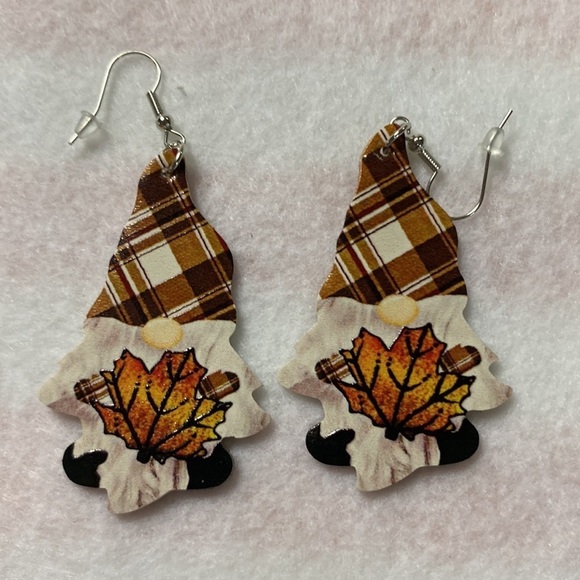 Faux Leather Gnome Shaped Fall Earrings Print both sides (CO) - Picture 5 of 6